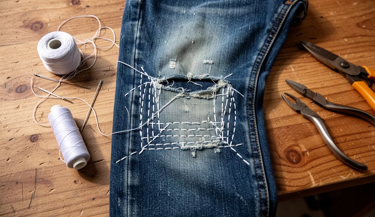 How to Patch Torn Denim Jeans Using Sashiko Stitches